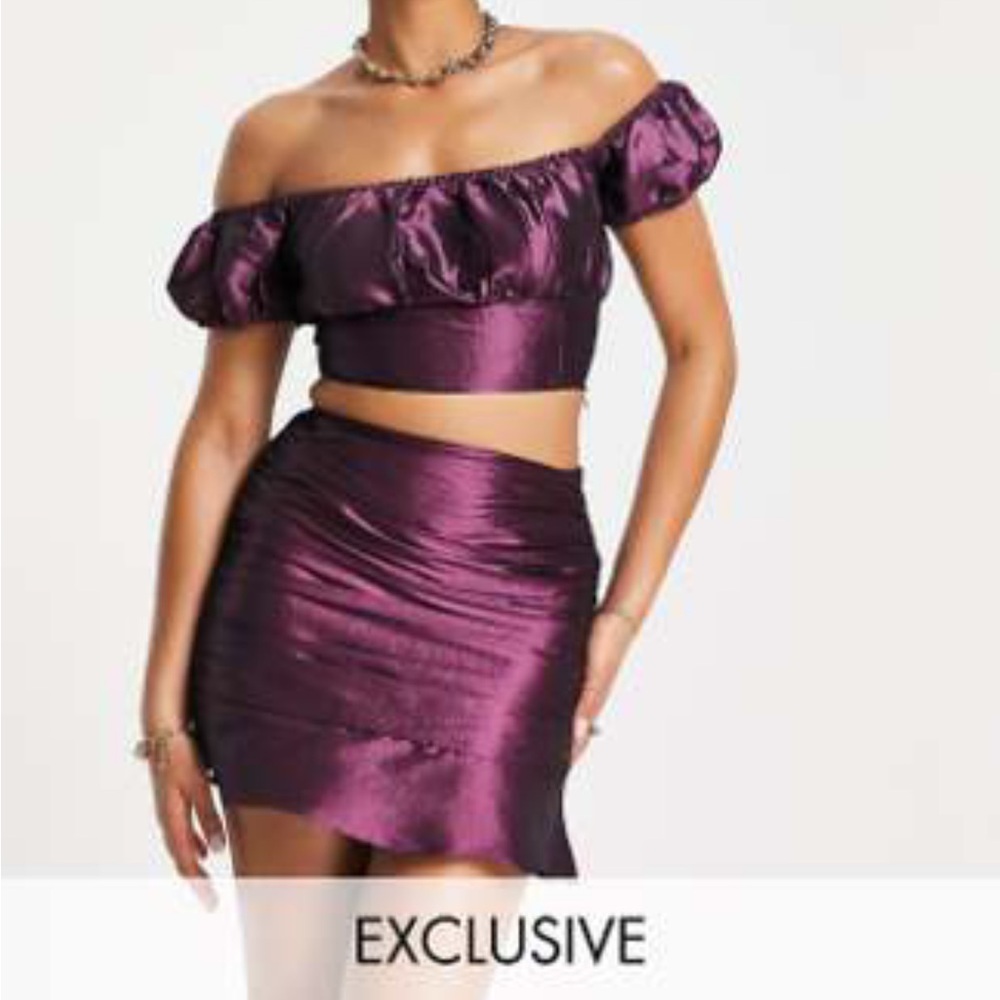 ASOS Collective the Label Exclusive Puff Sleeve Top & Mini Skirt Metallic SET 12